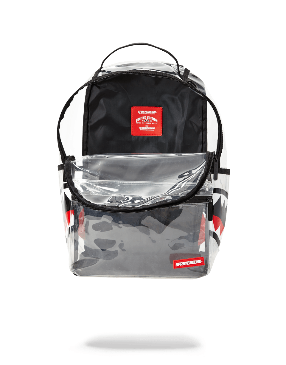 SPRAYGROUND 20/20 VISION DOUBLE CARGO SIDE SHARK CLEAR BACKPACK