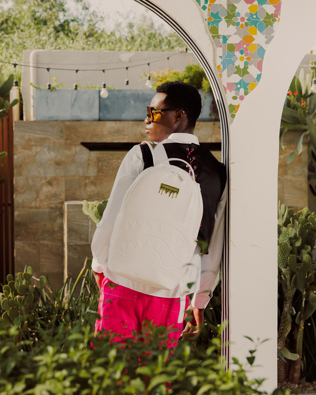 SPRAYGROUND GOLD BRICK LUXE WHITE BACKPACK