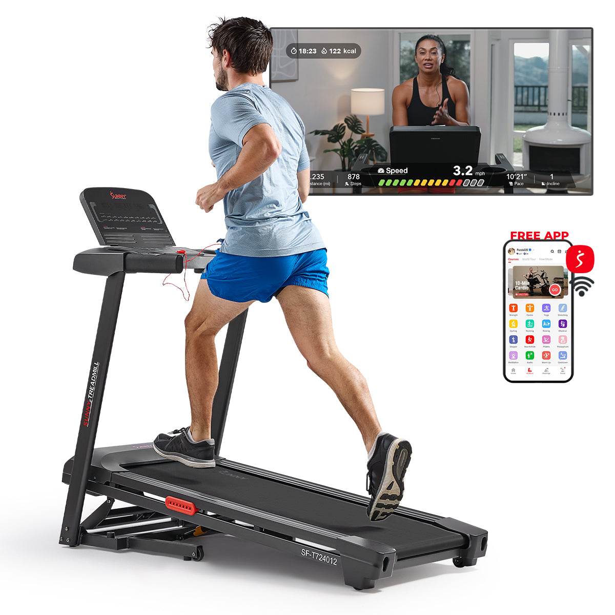 Sunny Health & Fitness Active 400 Smart Auto Incline Wi-Fi Treadmill
