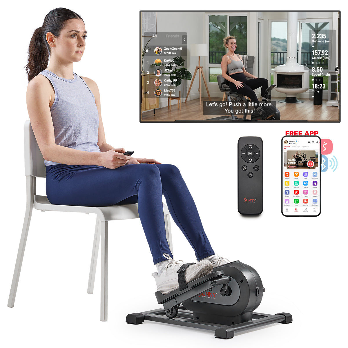 Sunny Health & Fitness Motorized Mini Elliptical with 18-Levels Speed