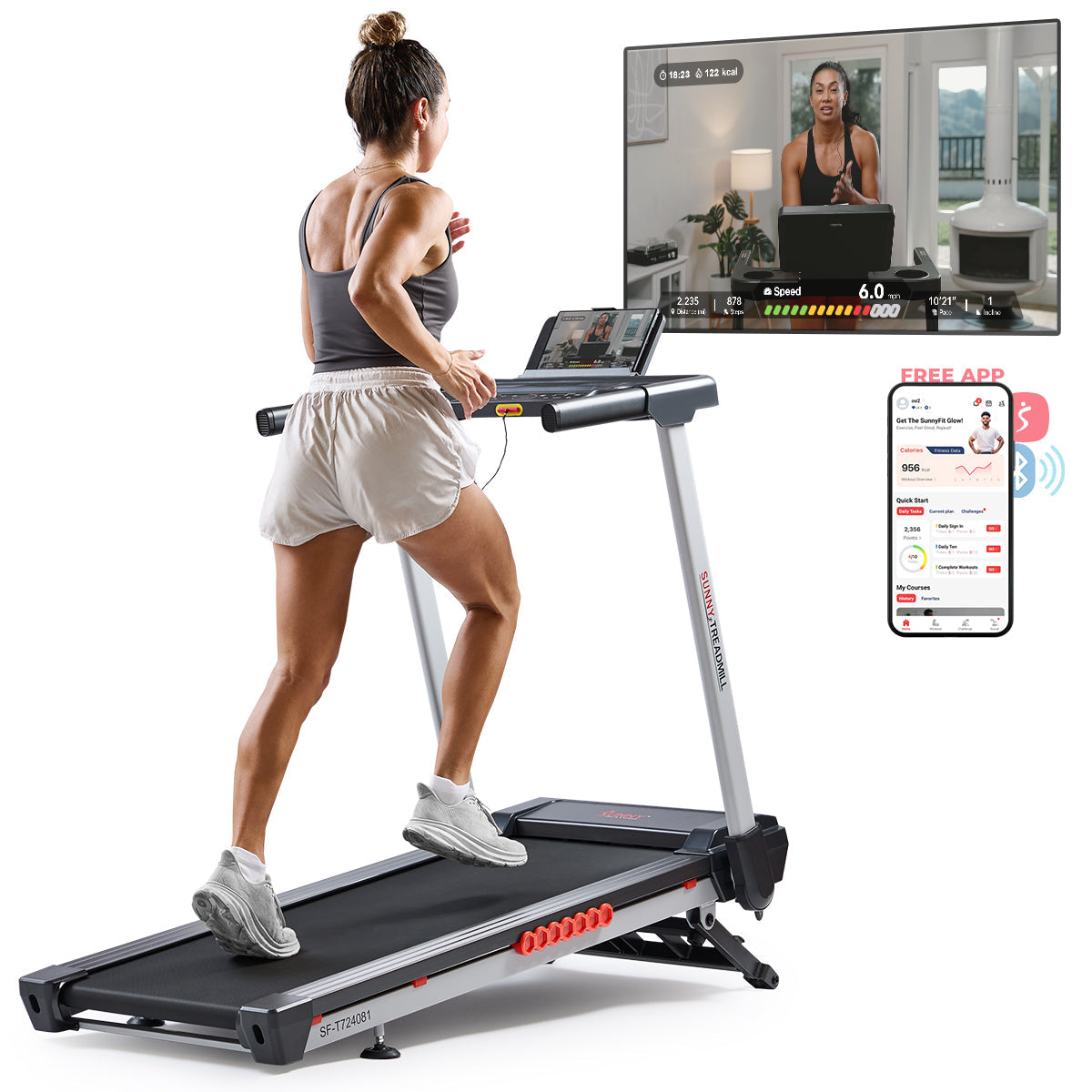 Sunny Health & Fitness Pace 500 Smart Auto Incline Treadmill with Wi-Fi Connectivity