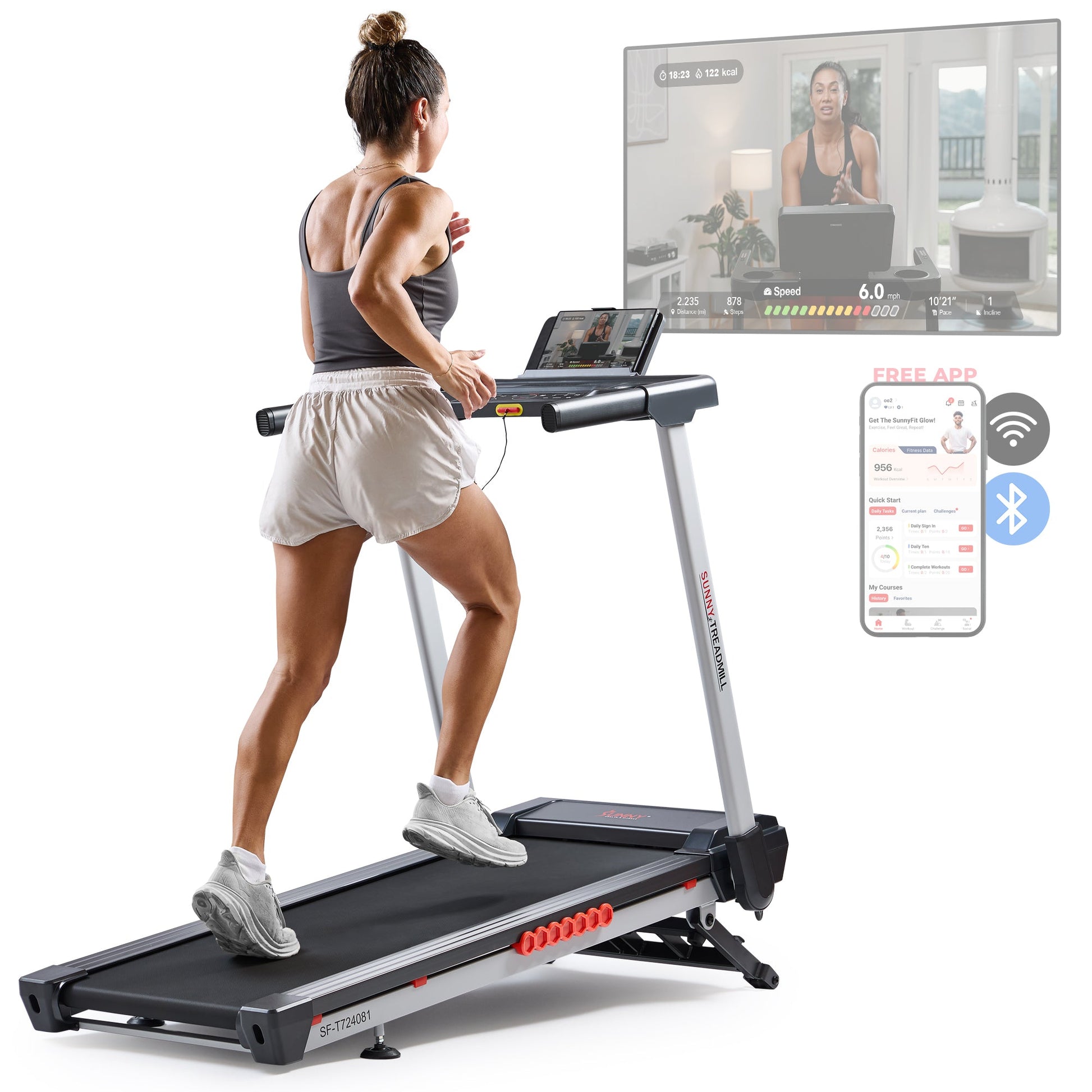 Sunny Health & Fitness Pace 500 Smart Auto Incline Treadmill with Wi-Fi Connectivity