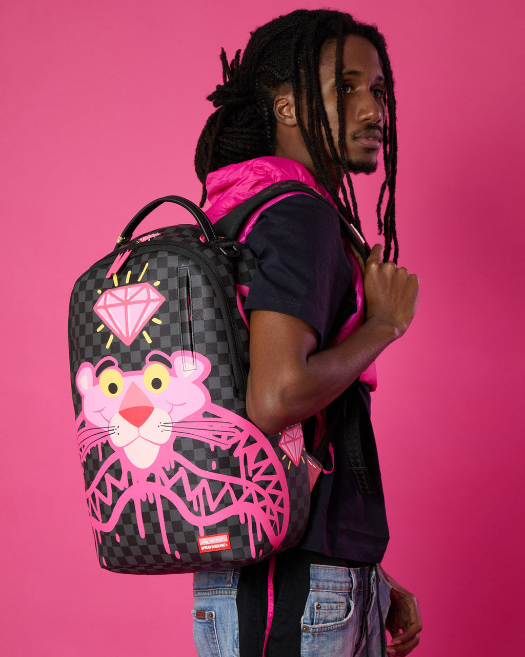 SPRAYGROUND PINK PANTHER DIAMOND SHARK BACKPACK