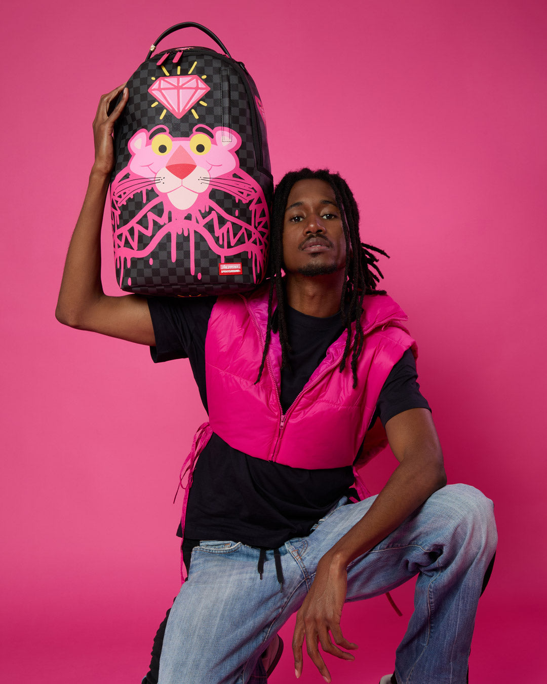SPRAYGROUND PINK PANTHER DIAMOND SHARK BACKPACK