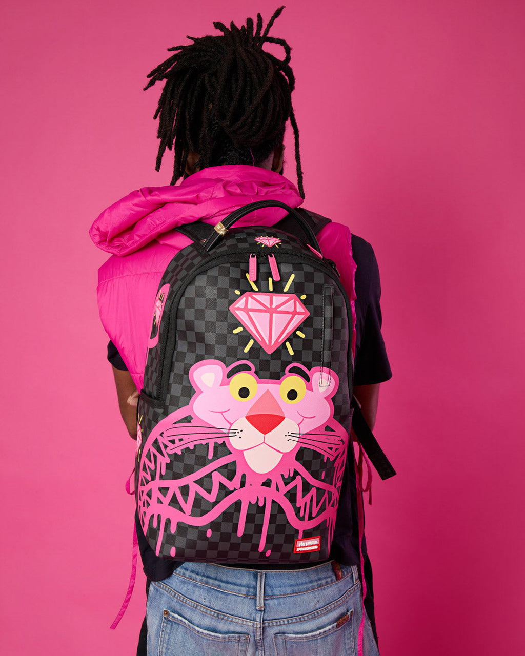 SPRAYGROUND PINK PANTHER DIAMOND SHARK BACKPACK