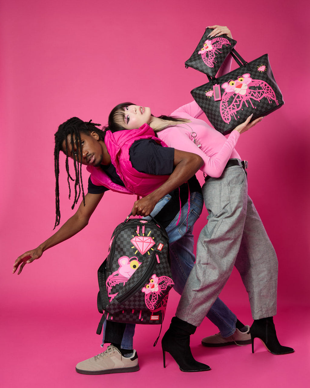 SPRAYGROUND PINK PANTHER DIAMOND SHARK BACKPACK