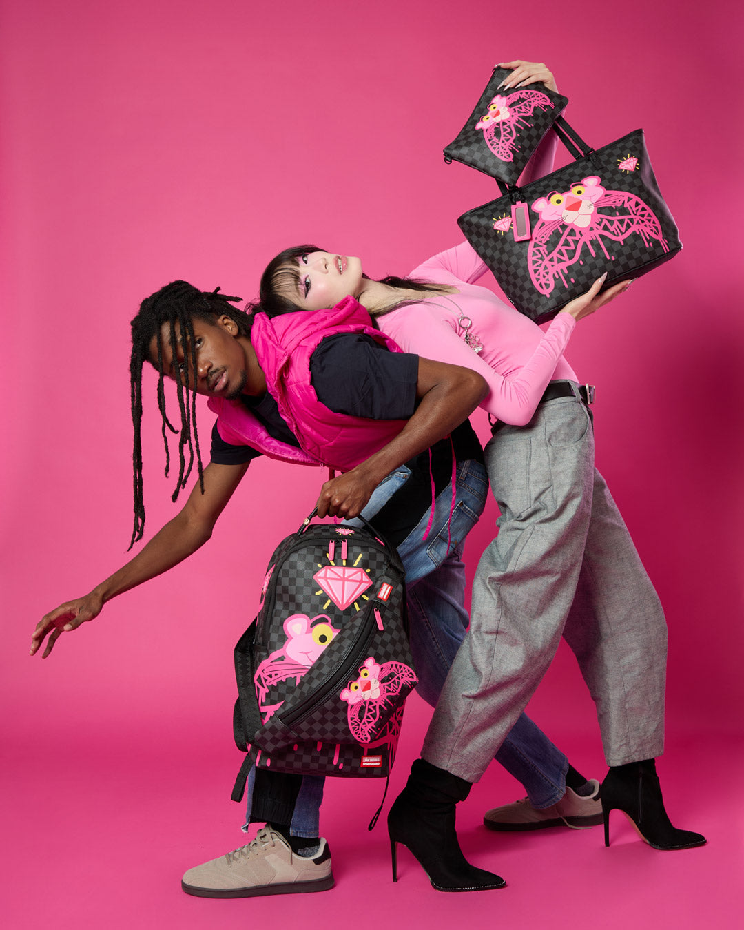 SPRAYGROUND PINK PANTHER DIAMOND SHARK BACKPACK