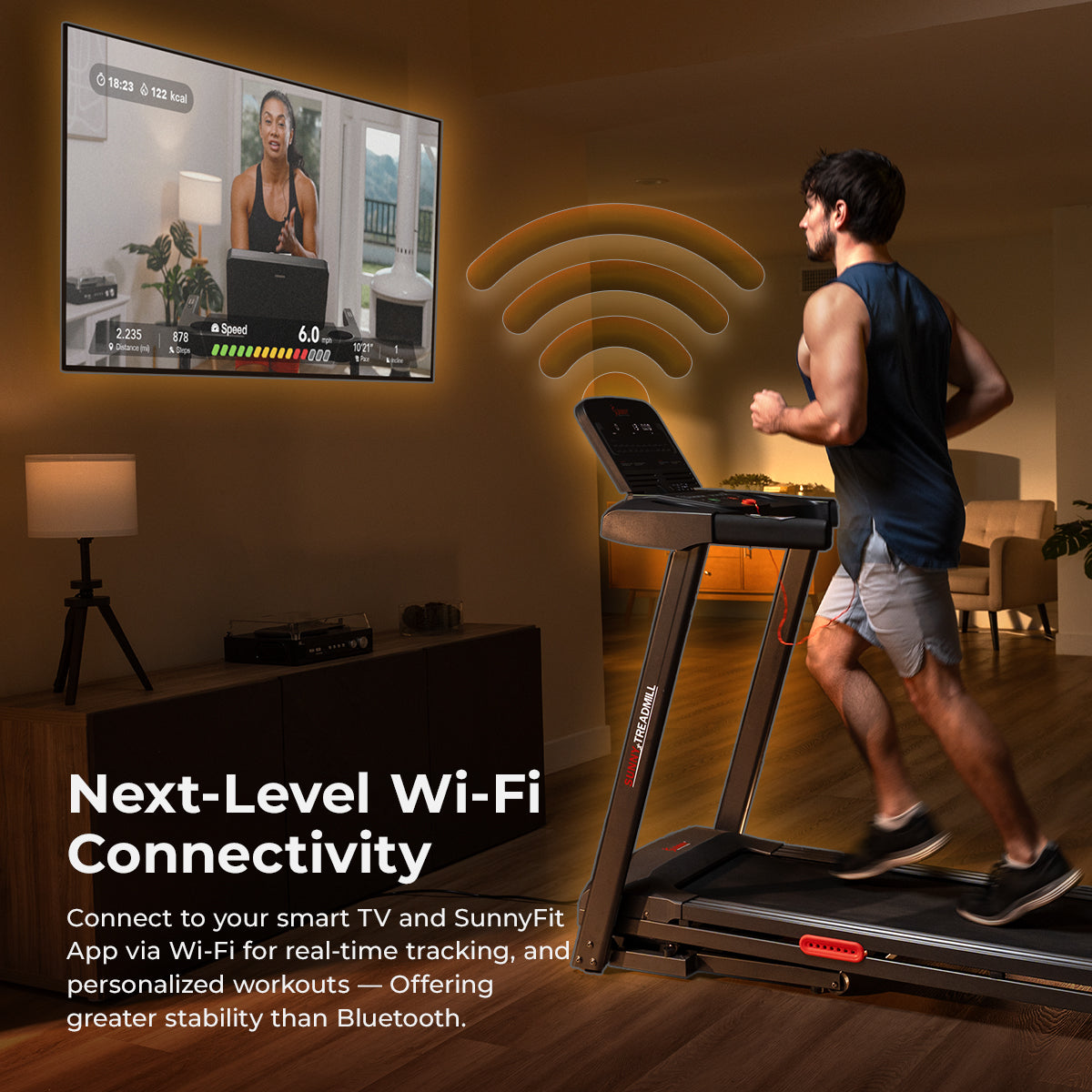 Sunny Health & Fitness Active 400 Smart Auto Incline Wi-Fi Treadmill