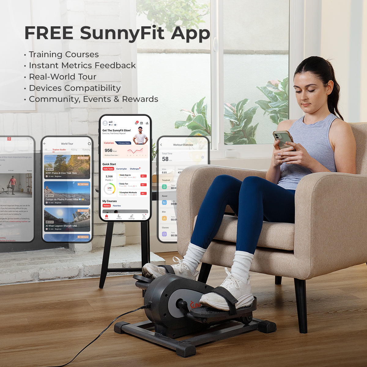 Sunny Health & Fitness Motorized Mini Elliptical with 18-Levels Speed