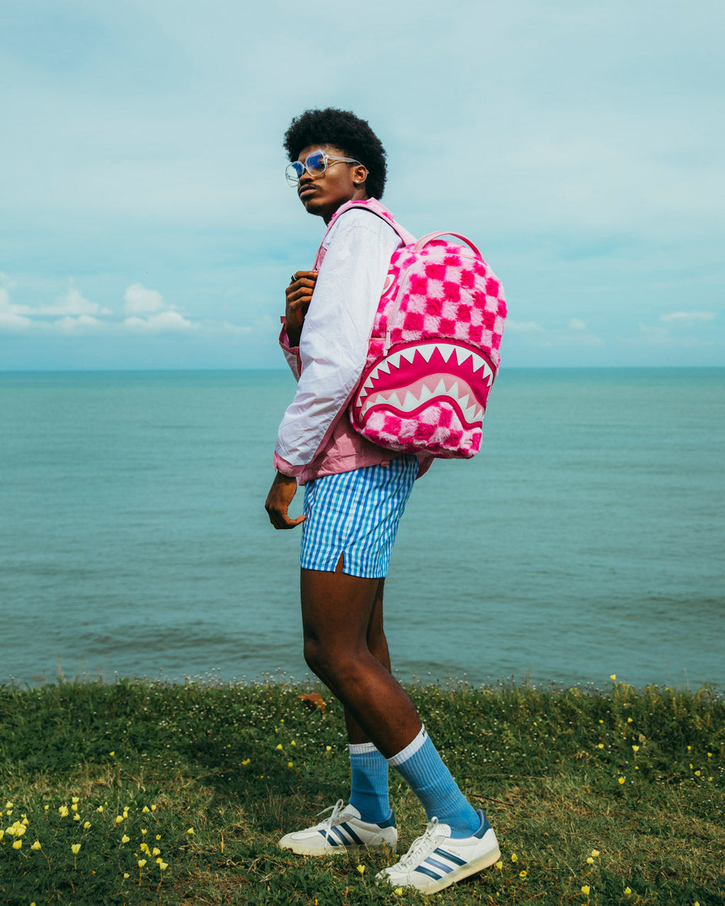 SPRAYGROUND FURZILLA SHARK (PINK CHECK) BACKPACK