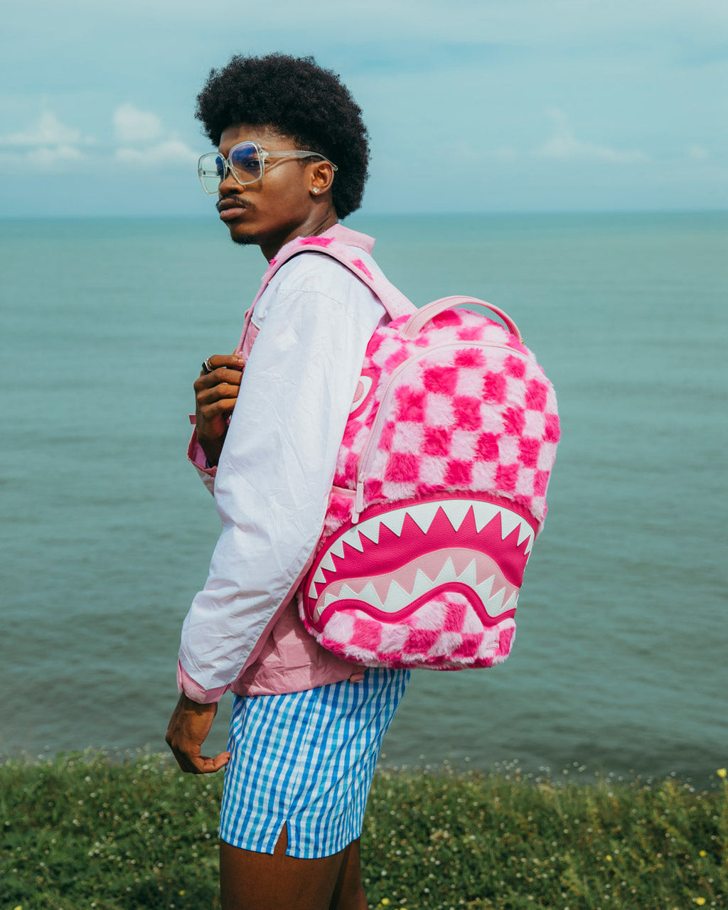 SPRAYGROUND FURZILLA SHARK (PINK CHECK) BACKPACK