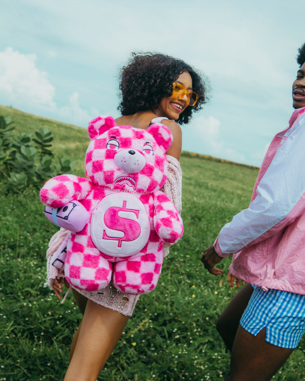 SPRAYGROUND FURZILLA SHARK (PINK CHECK) MONEYBEAR BACKPACK