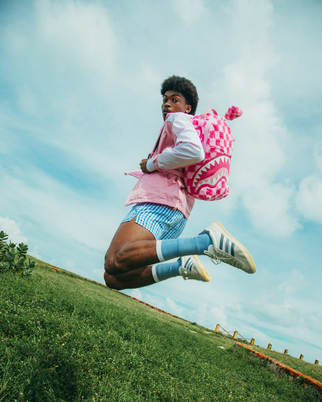 SPRAYGROUND FURZILLA SHARK (PINK CHECK) BACKPACK