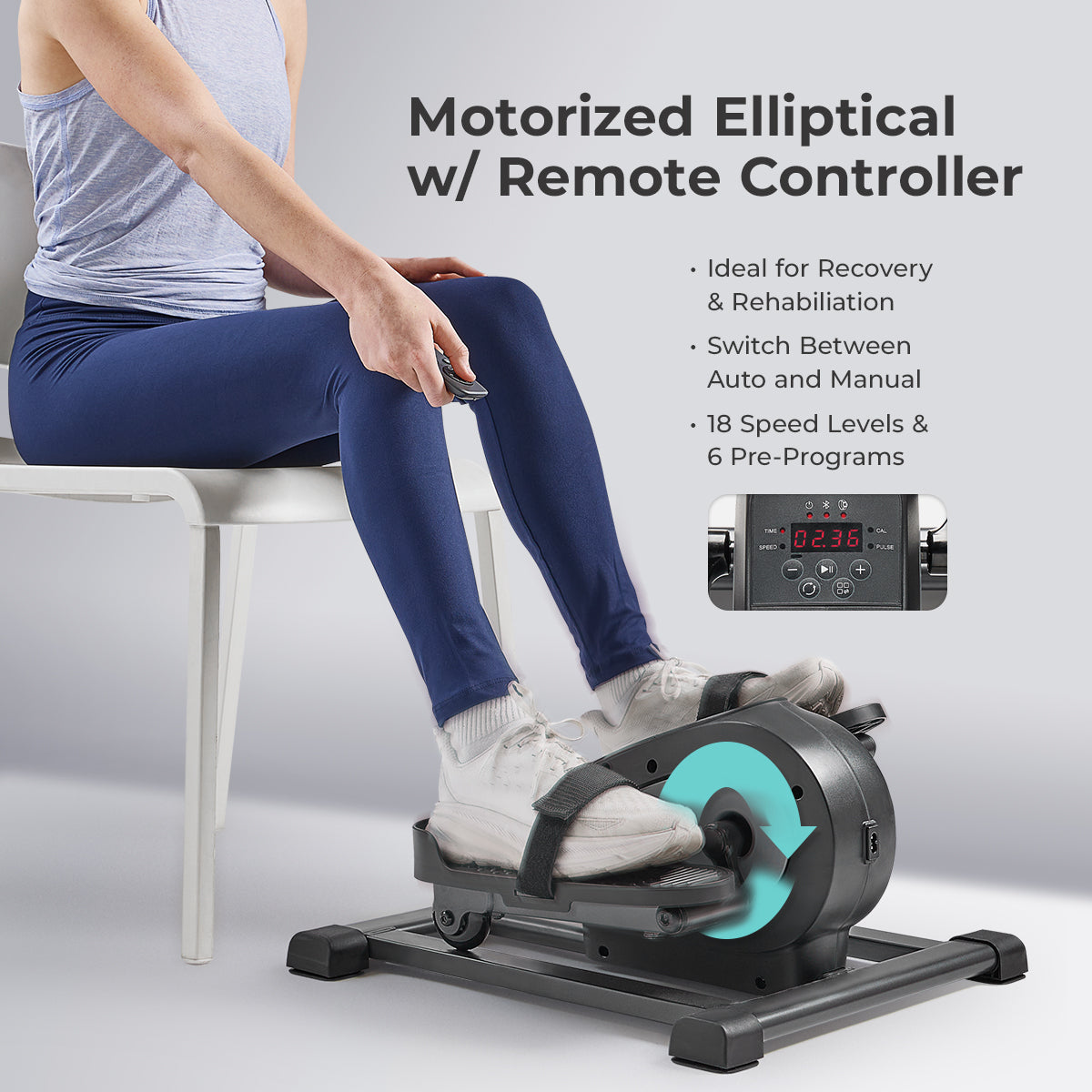 Sunny Health & Fitness Motorized Mini Elliptical with 18-Levels Speed