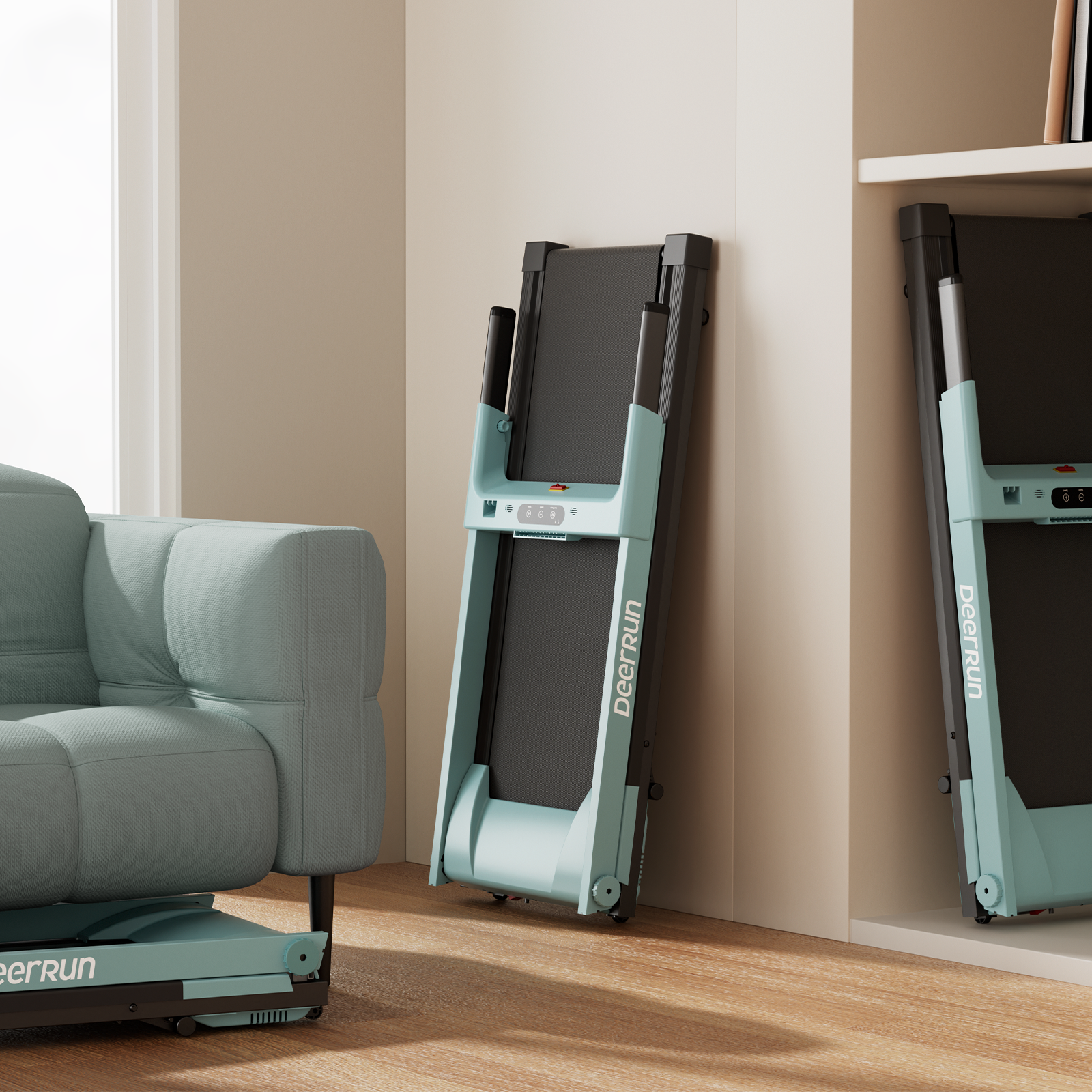 DeerRun All-New 2026 A1 Pro Move+ 6% Incline Foldable Treadmill——Upgraded Chip & NFC Support | 350 lbs, 10 mph Mint Green