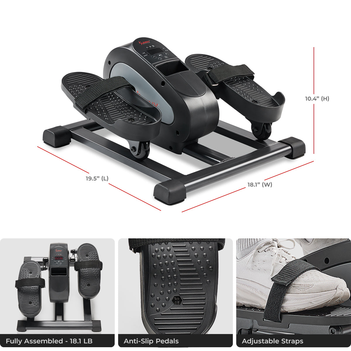 Sunny Health & Fitness Motorized Mini Elliptical with 18-Levels Speed
