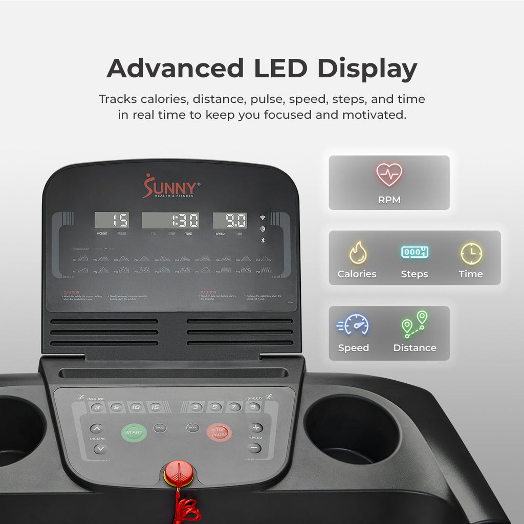 Sunny Health & Fitness Active 400 Smart Auto Incline Wi-Fi Treadmill