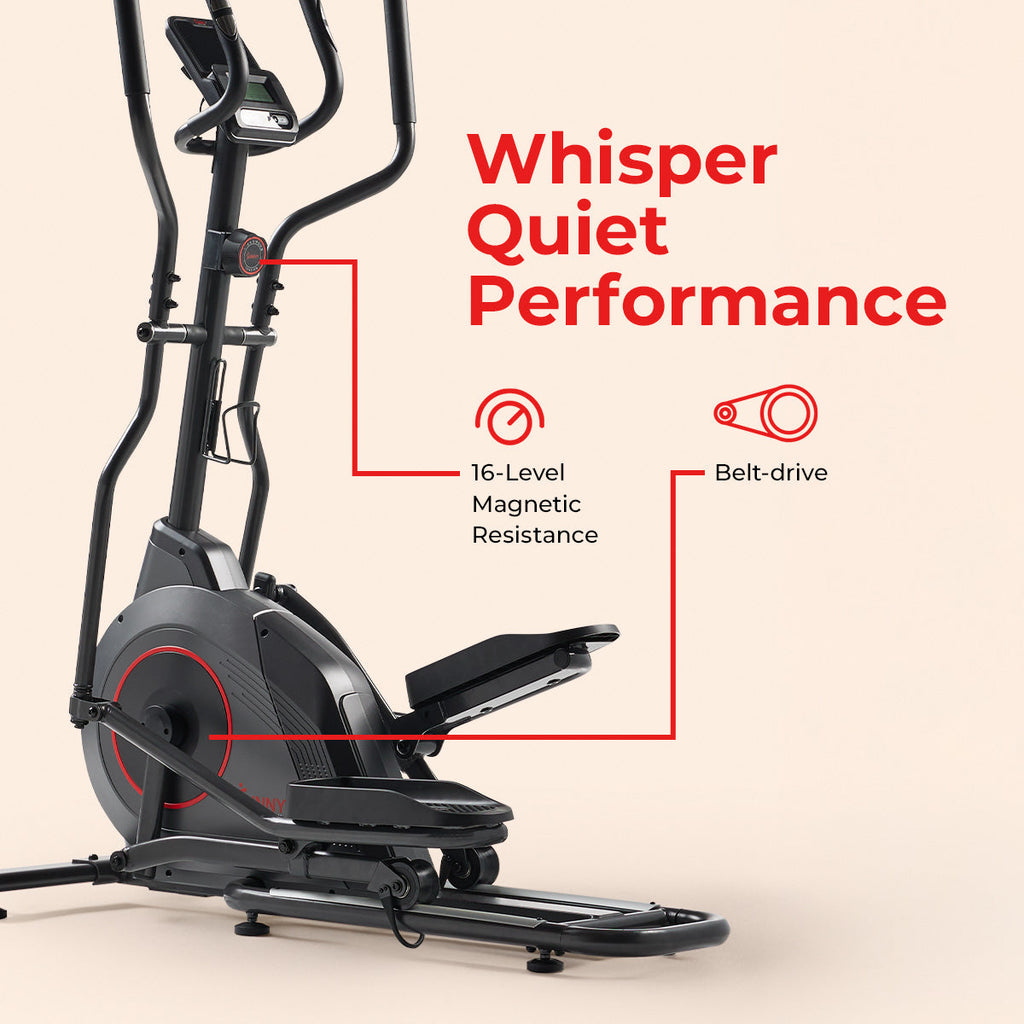 Sunny Health & Fitness Ultra Silent Smart Elliptical Exerciser with 16” Long Stride Training Machine