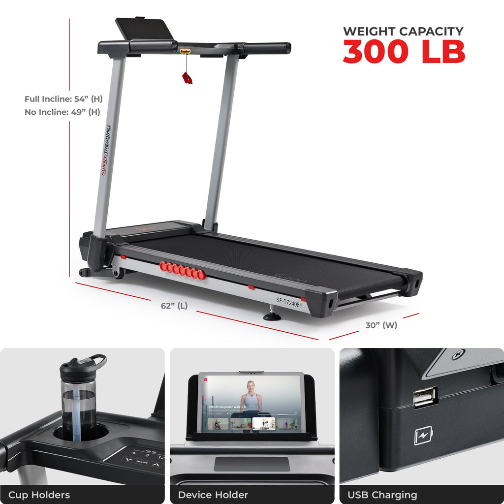 Sunny Health & Fitness Pace 500 Smart Auto Incline Treadmill with Wi-Fi Connectivity