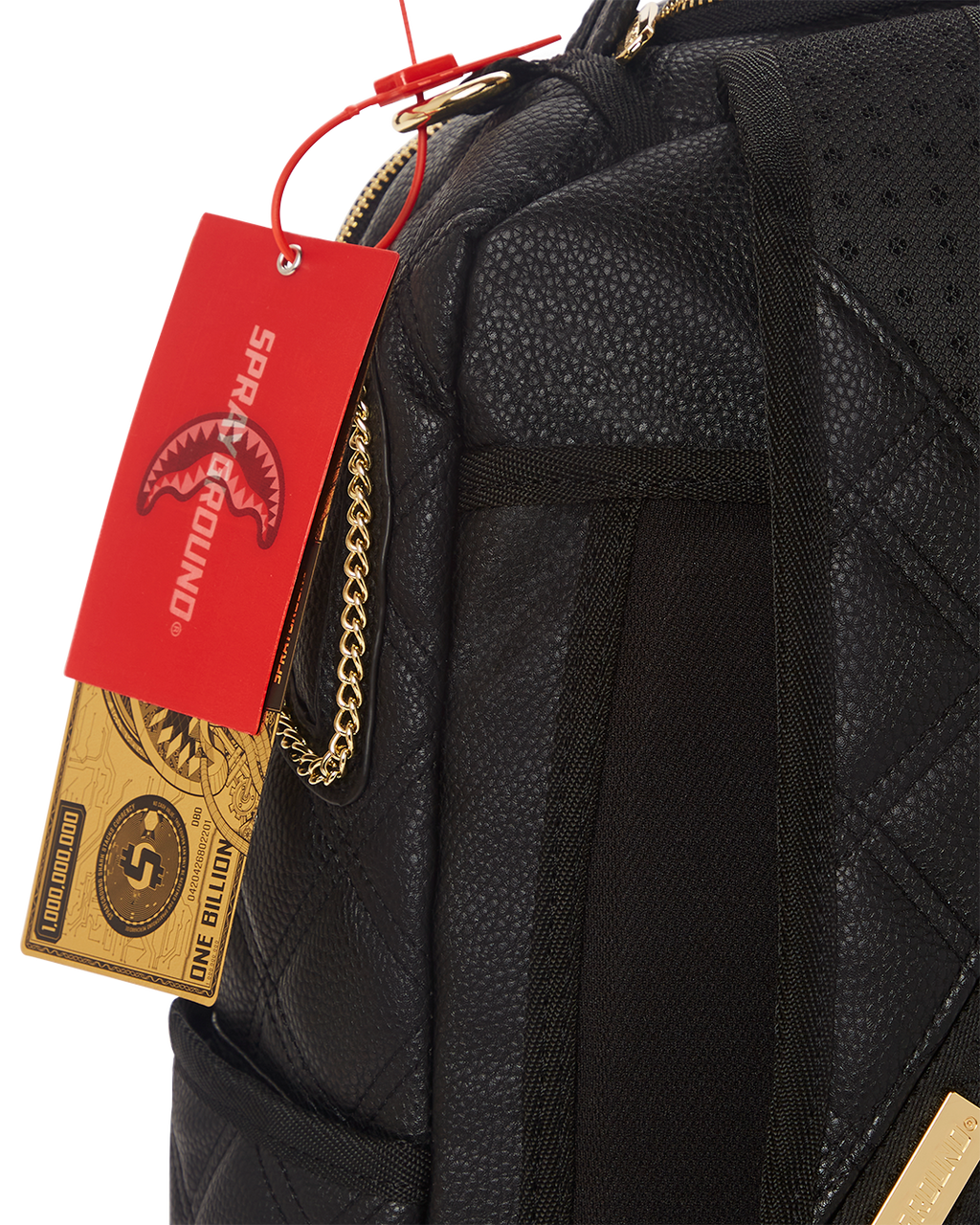 SPRAYGROUND NOIR QUILT GOLD CHAIN SHARK BACKPACK (DLXV)
