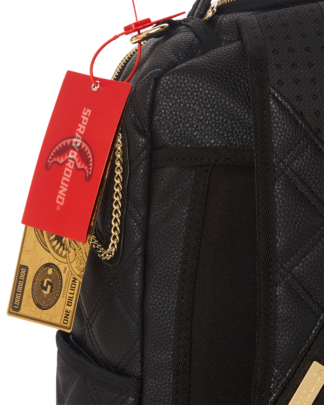 SPRAYGROUND NOIR QUILT GOLD CHAIN SHARK BACKPACK (DLXV)