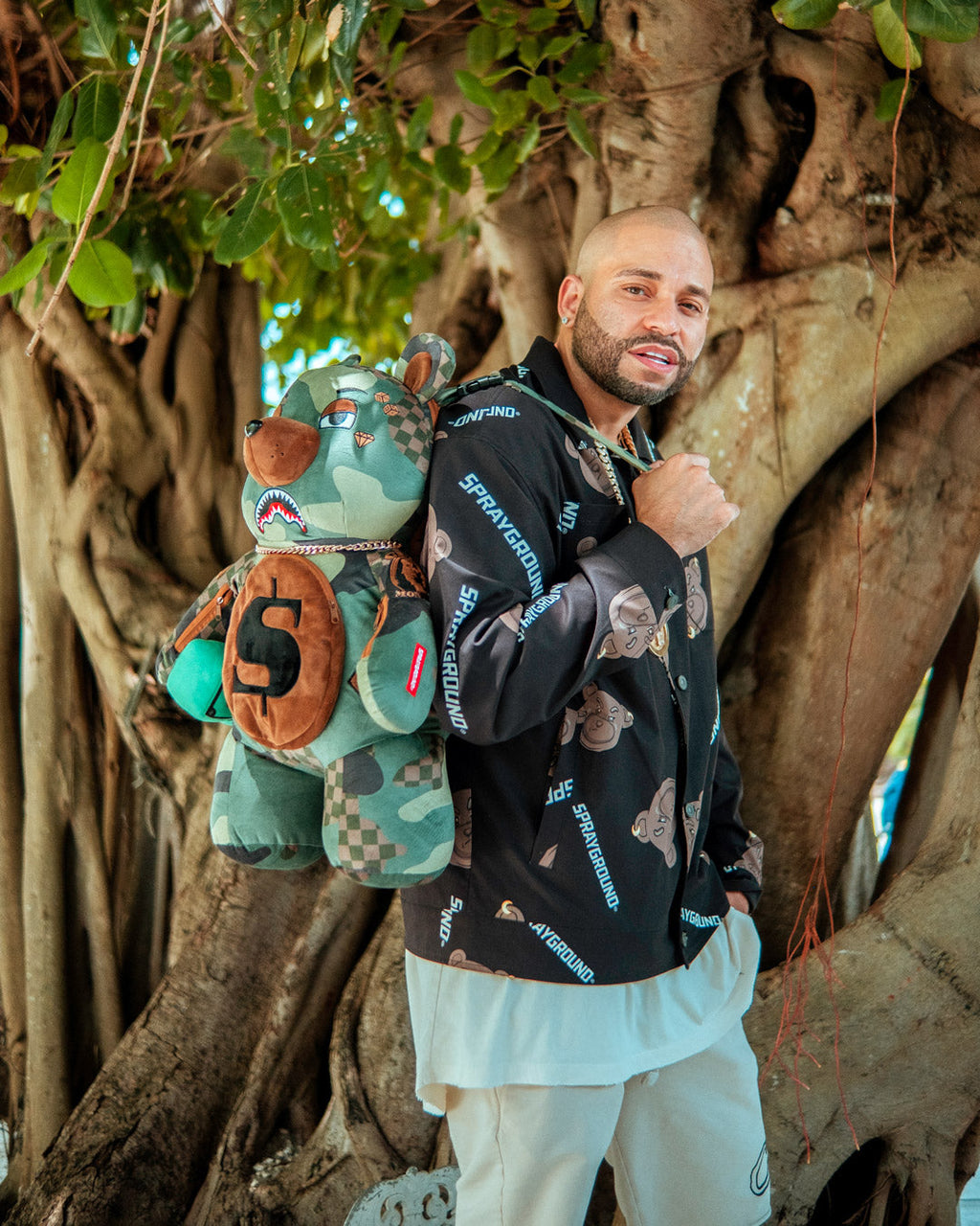 SPRAYGROUND CAMOCHECK MONEYBEAR TEDDYBEAR BACKPACK