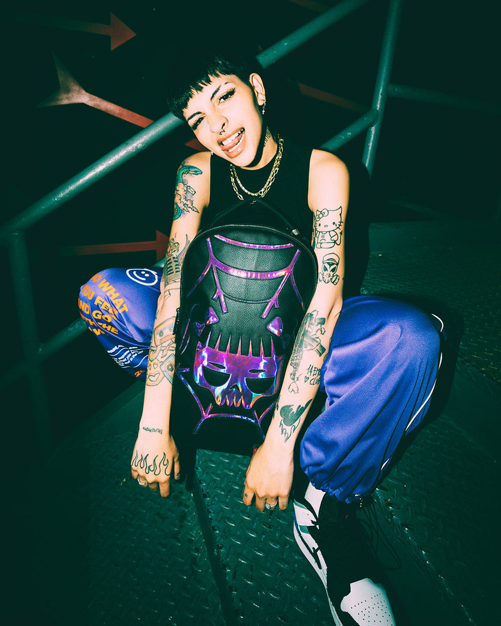 SPRAYGROUND CAZZU IRIDESCENT CUT & SEW SPIDER SKULL SHARK BACKPACK (DLXV)