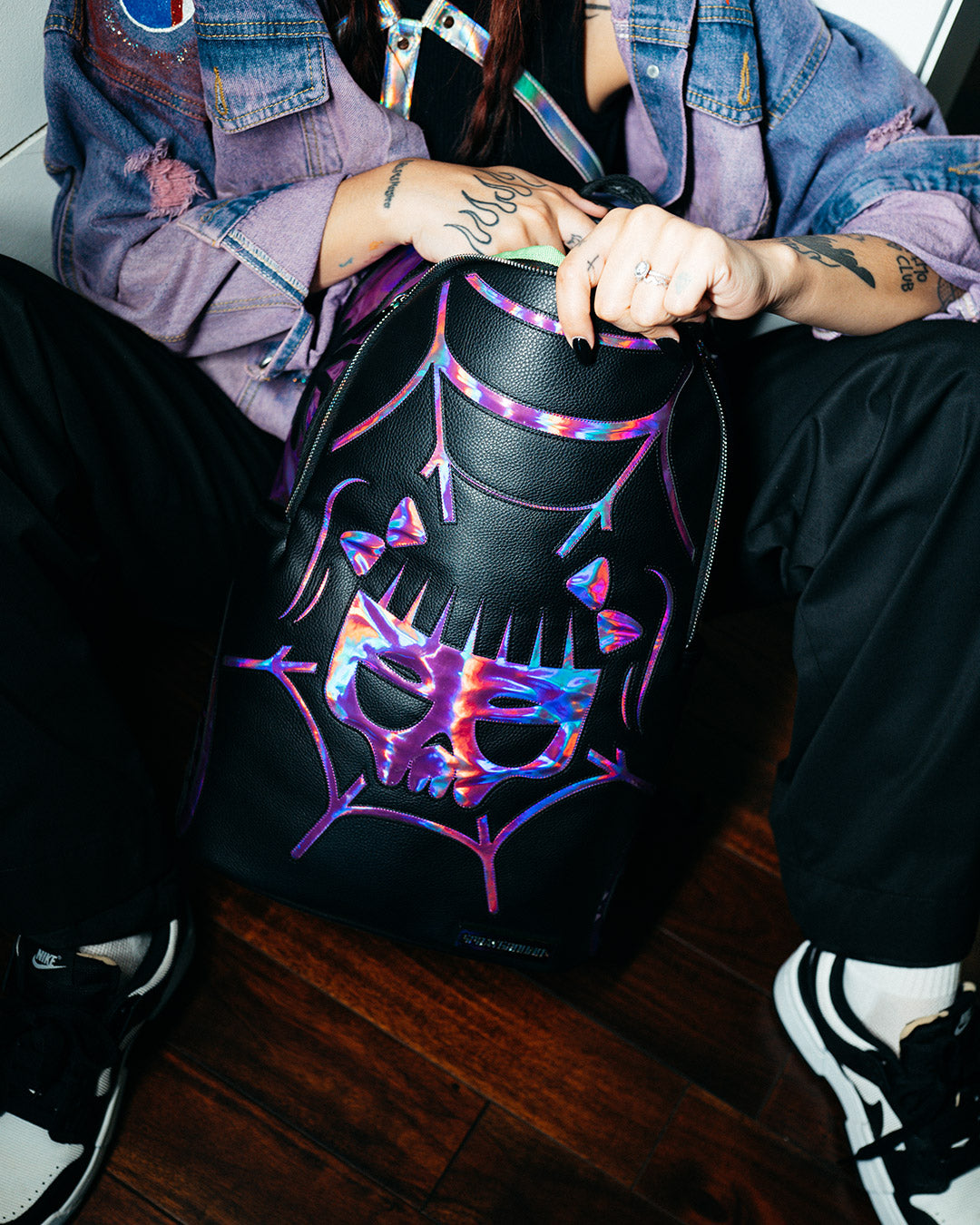 SPRAYGROUND CAZZU IRIDESCENT CUT & SEW SPIDER SKULL SHARK BACKPACK (DLXV)