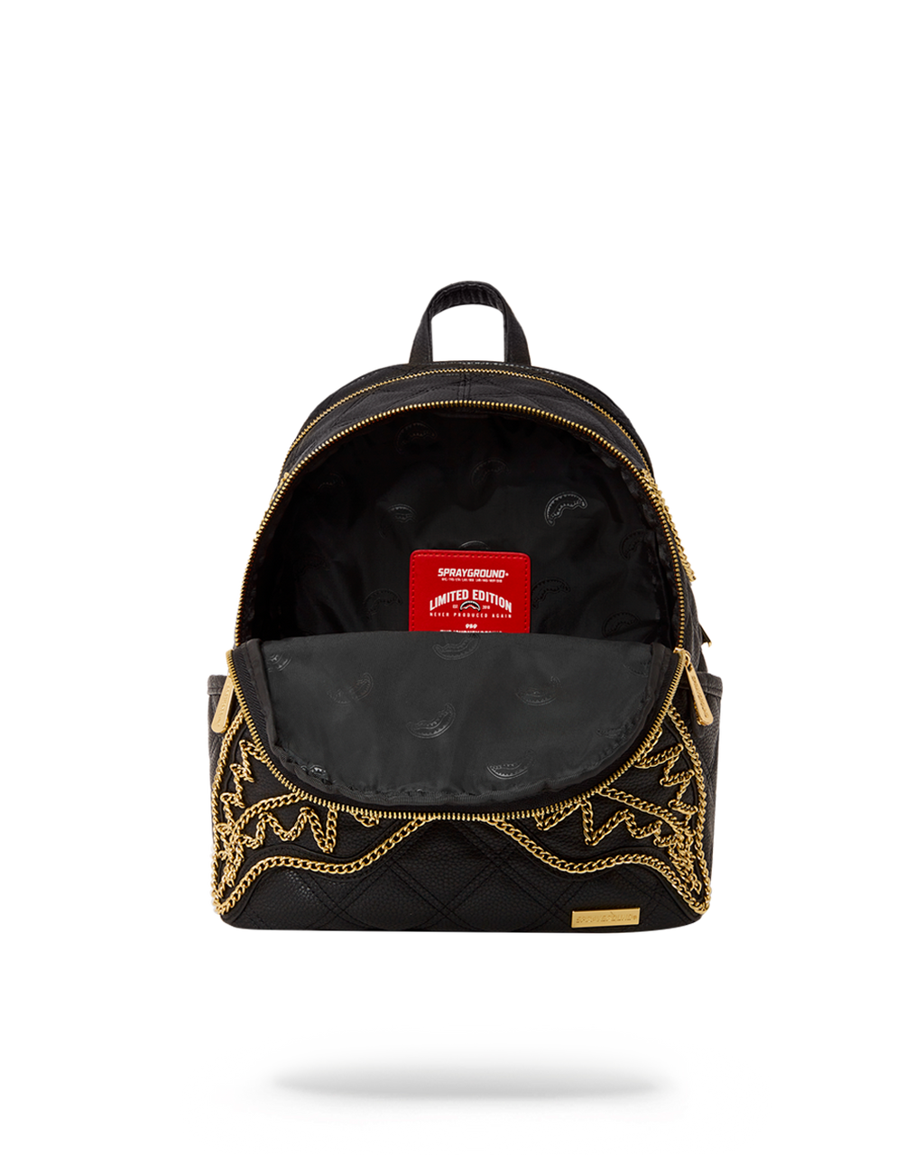 SPRAYGROUND NOIR QUILT GOLD CHAIN SHARK SAVAGE BACKPACK