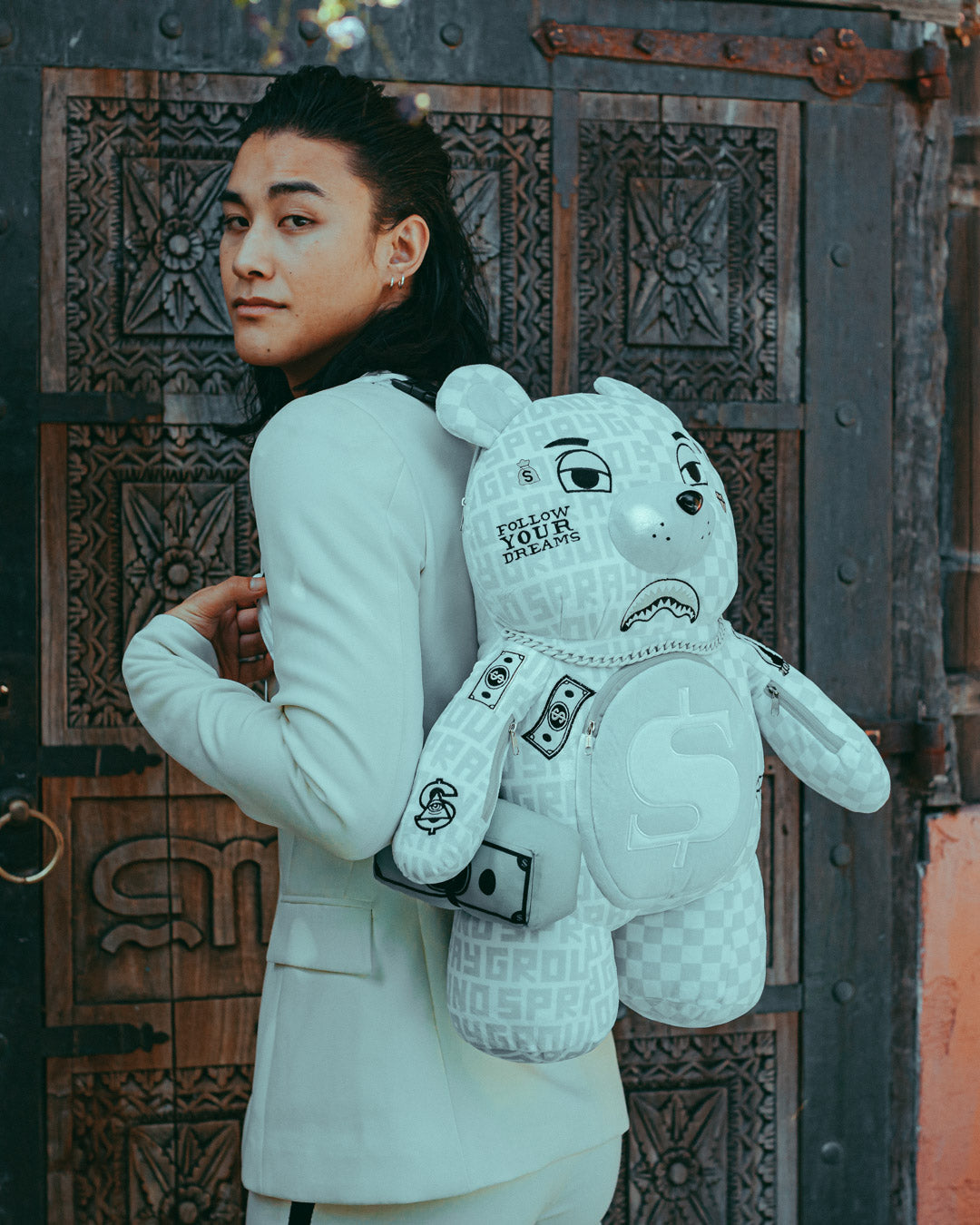 SPRAYGROUND SPLIT THE CHECK (PEARL) MONEYBEAR TEDDYBEAR BACKPACK