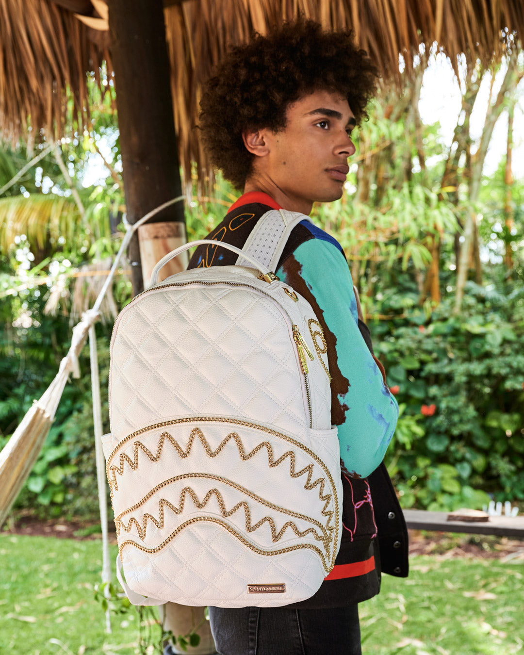 SPRAYGROUND RIVIERA LE BLANC GOLD CHAIN SHARK BACKPACK (DLXV)