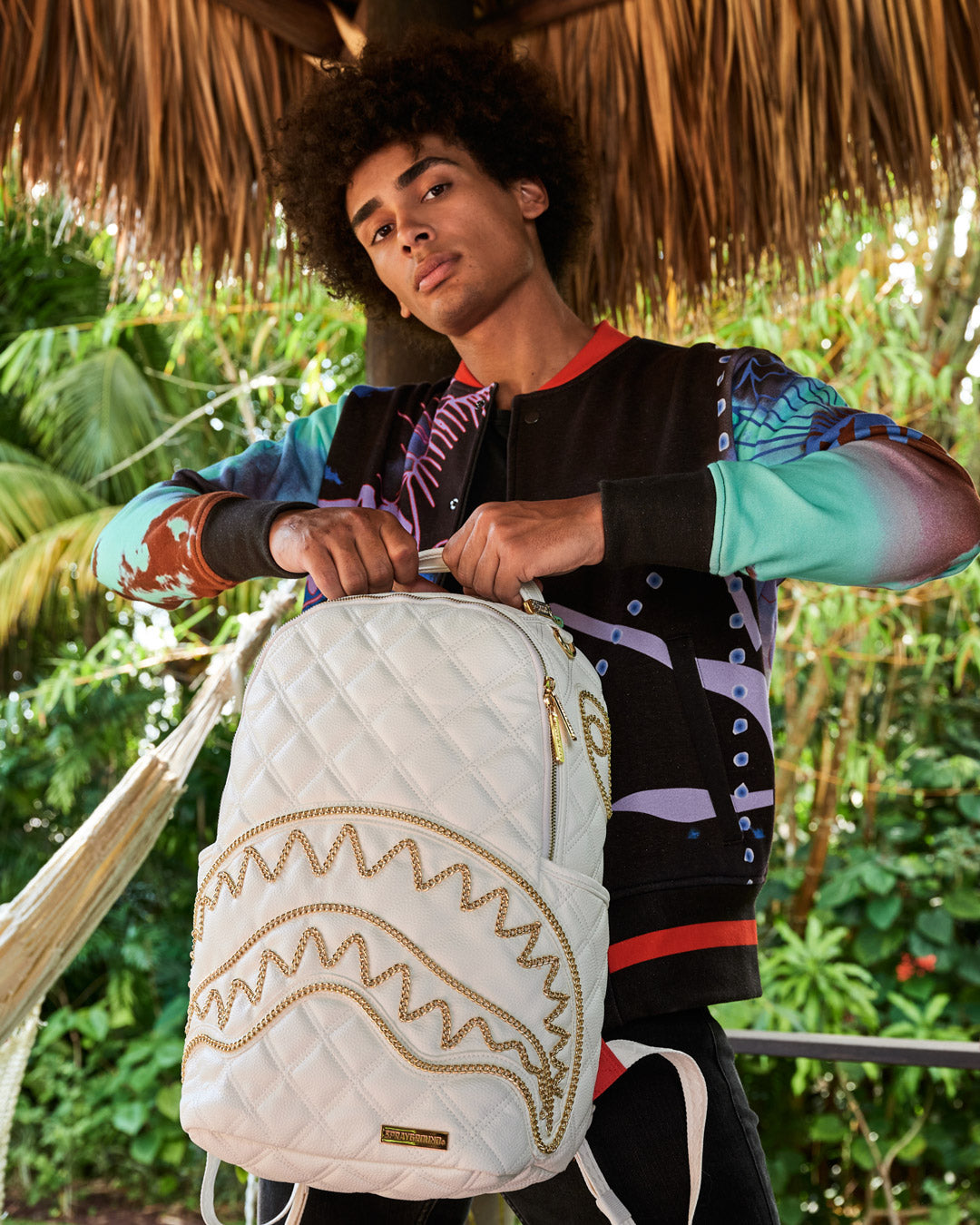 SPRAYGROUND RIVIERA LE BLANC GOLD CHAIN SHARK BACKPACK (DLXV)