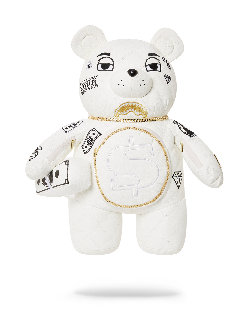 SPRAYGROUND RIVIERA LE BLANC GOLD CHAIN MONEYBEAR TEDDYBEAR BACKPACK