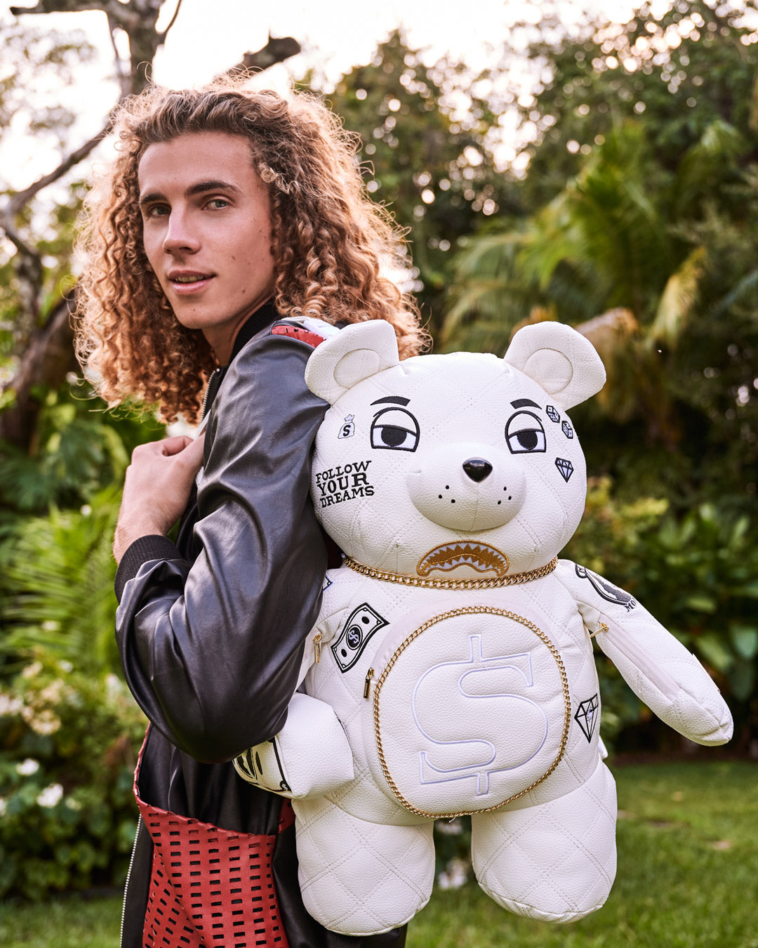 SPRAYGROUND RIVIERA LE BLANC GOLD CHAIN MONEYBEAR TEDDYBEAR BACKPACK