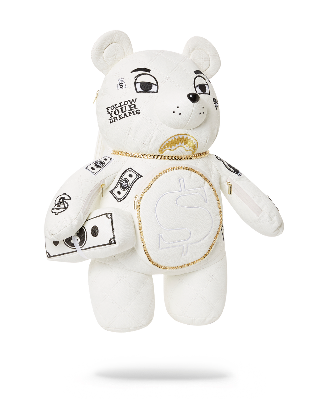 SPRAYGROUND RIVIERA LE BLANC GOLD CHAIN MONEYBEAR TEDDYBEAR BACKPACK