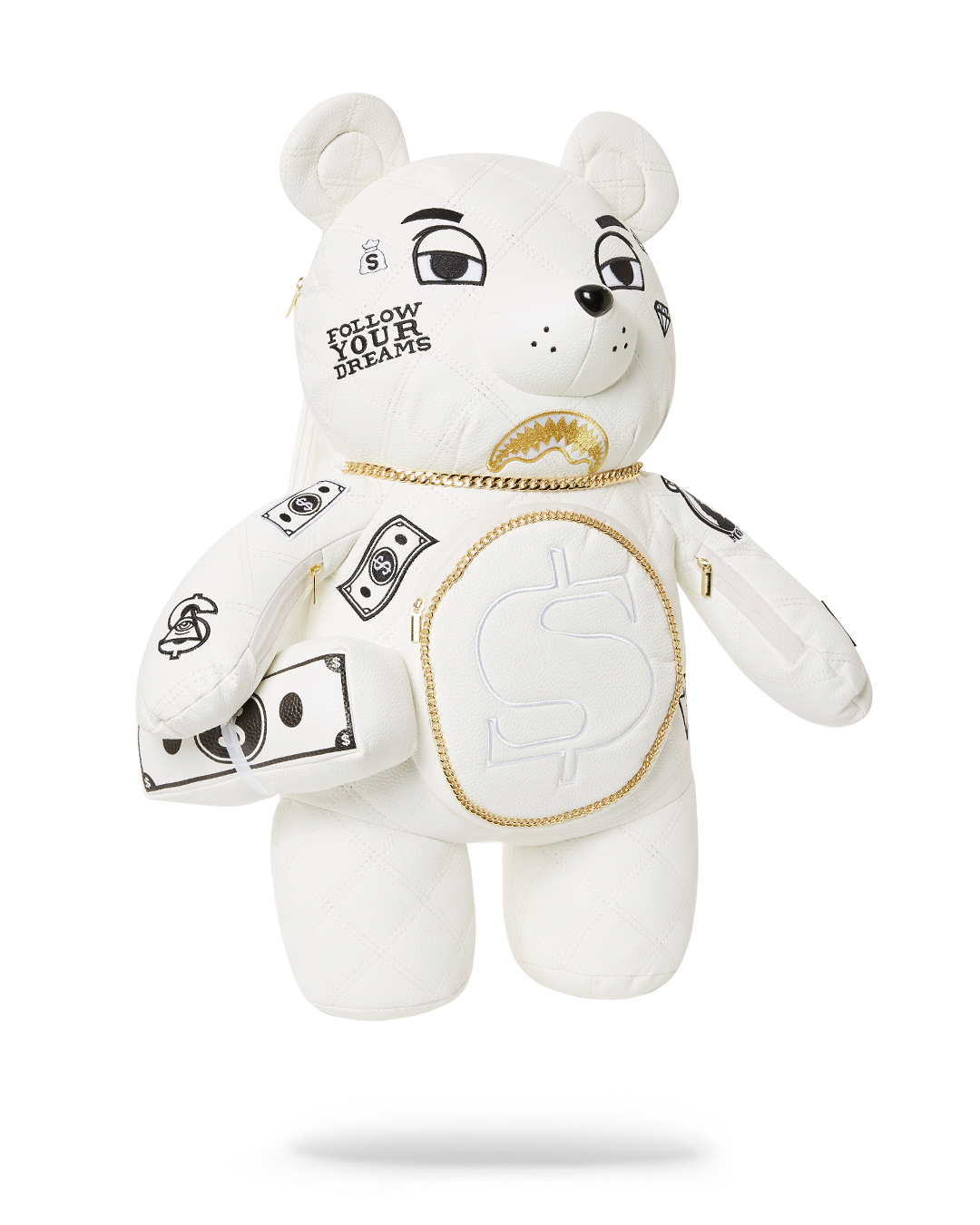 SPRAYGROUND RIVIERA LE BLANC GOLD CHAIN MONEYBEAR TEDDYBEAR BACKPACK