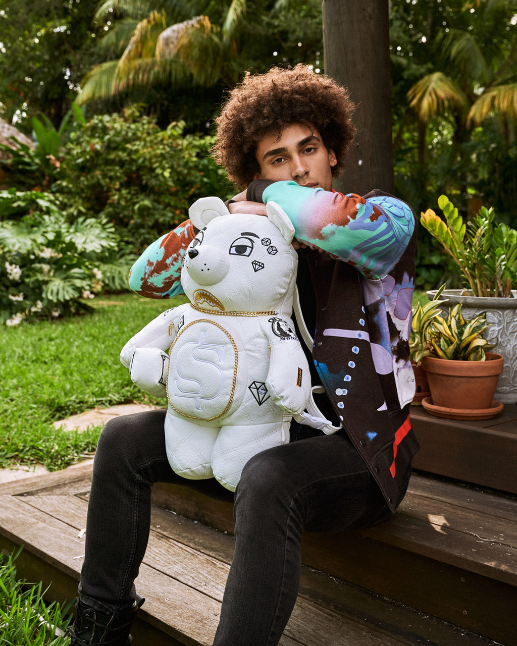 SPRAYGROUND RIVIERA LE BLANC GOLD CHAIN MONEYBEAR TEDDYBEAR BACKPACK