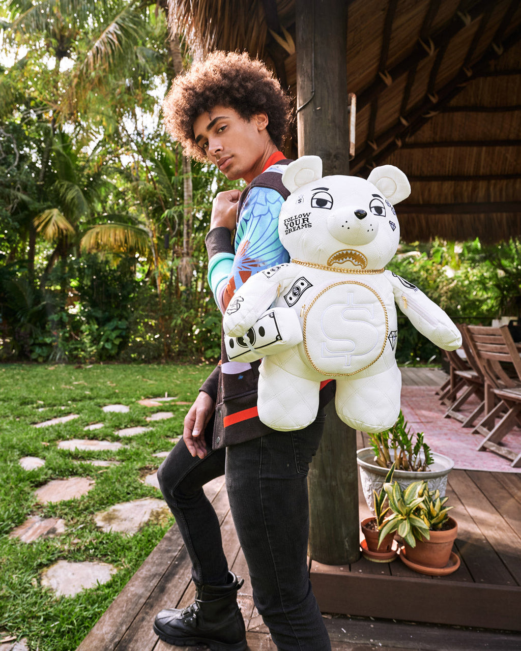 SPRAYGROUND RIVIERA LE BLANC GOLD CHAIN MONEYBEAR TEDDYBEAR BACKPACK