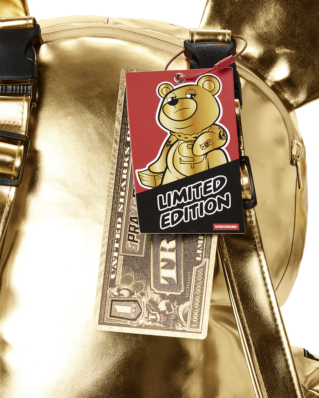 SPRAYGROUND GOLD RUSH MONEYBEAR TEDDYBEAR BACKPACK