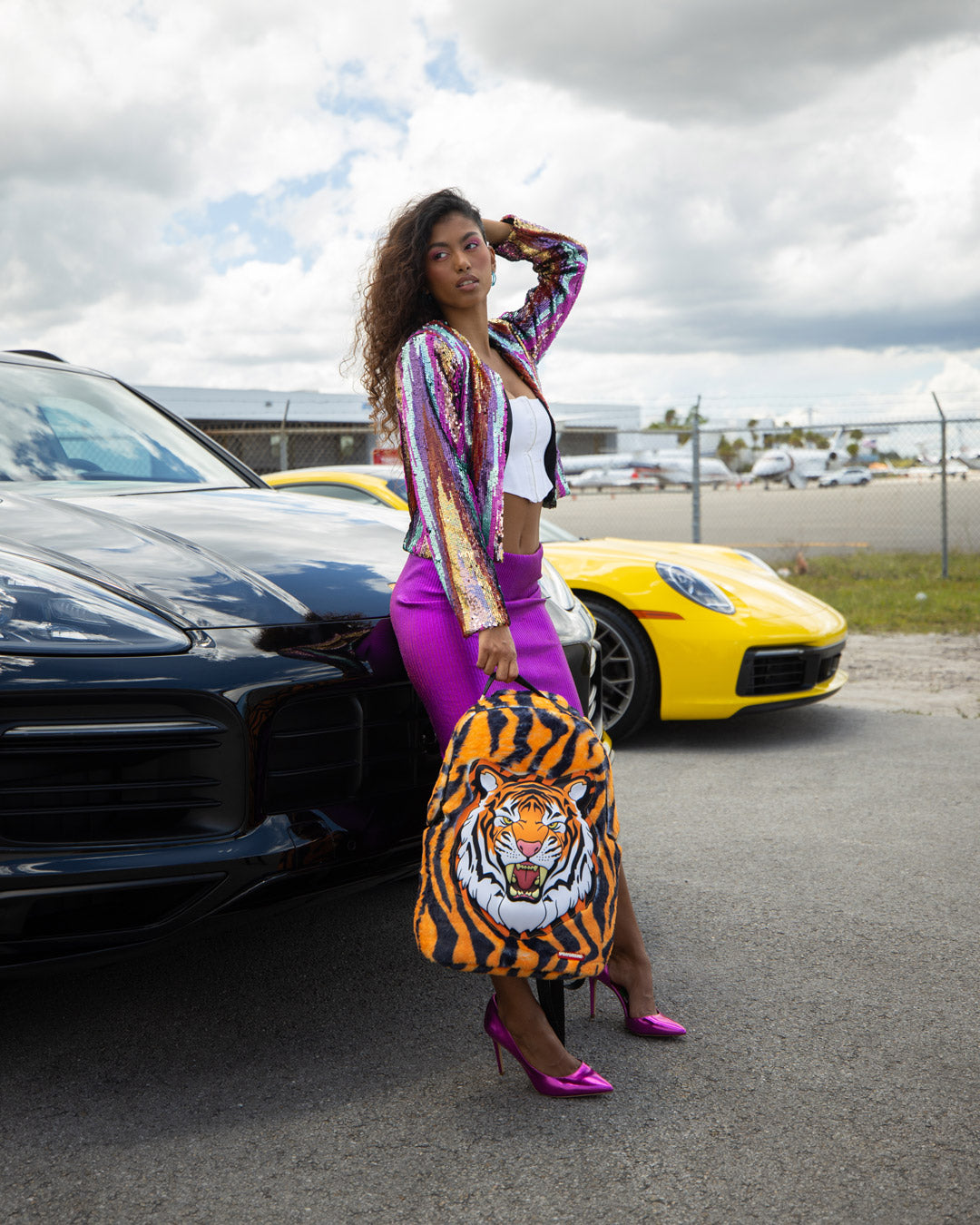 SPRAYGROUND TIGER COZY VELOUR FUR BACKPACK
