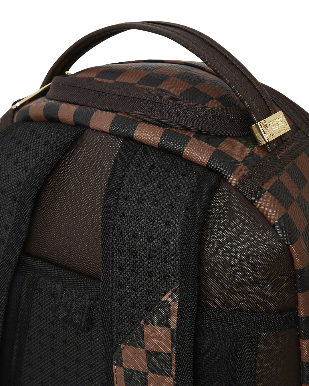 SPRAYGROUND EXTERIOR GOLD ZIP POCKET SHARKS IN PARIS BACKPACK (DLXV)