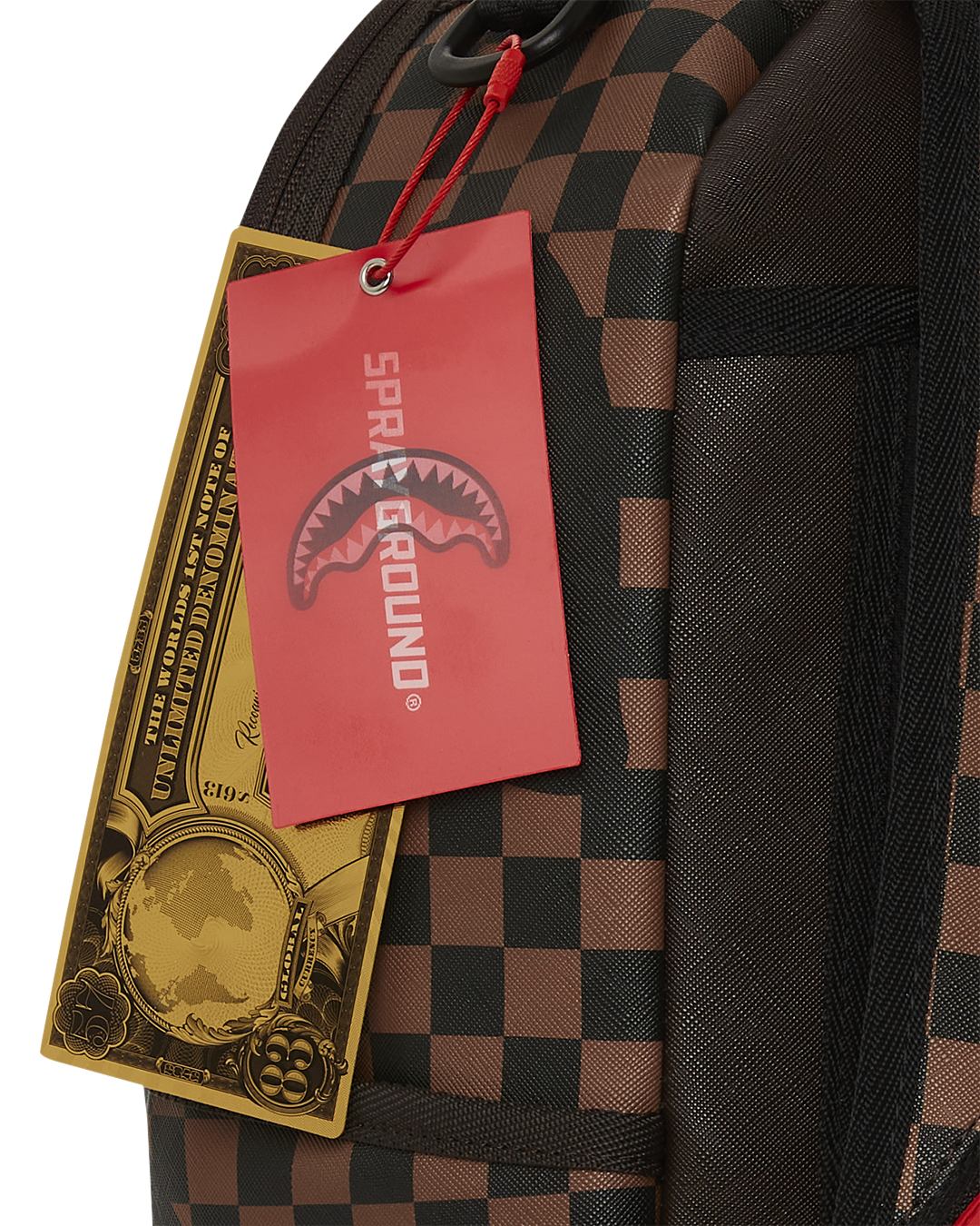 SPRAYGROUND EXTERIOR GOLD ZIP POCKET SHARKS IN PARIS BACKPACK (DLXV)