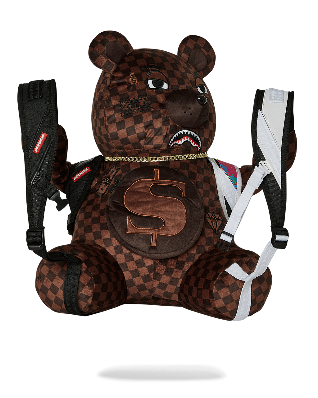 SPRAYGROUND BEAR WEARING BACKPACK AS A BACKPACK
