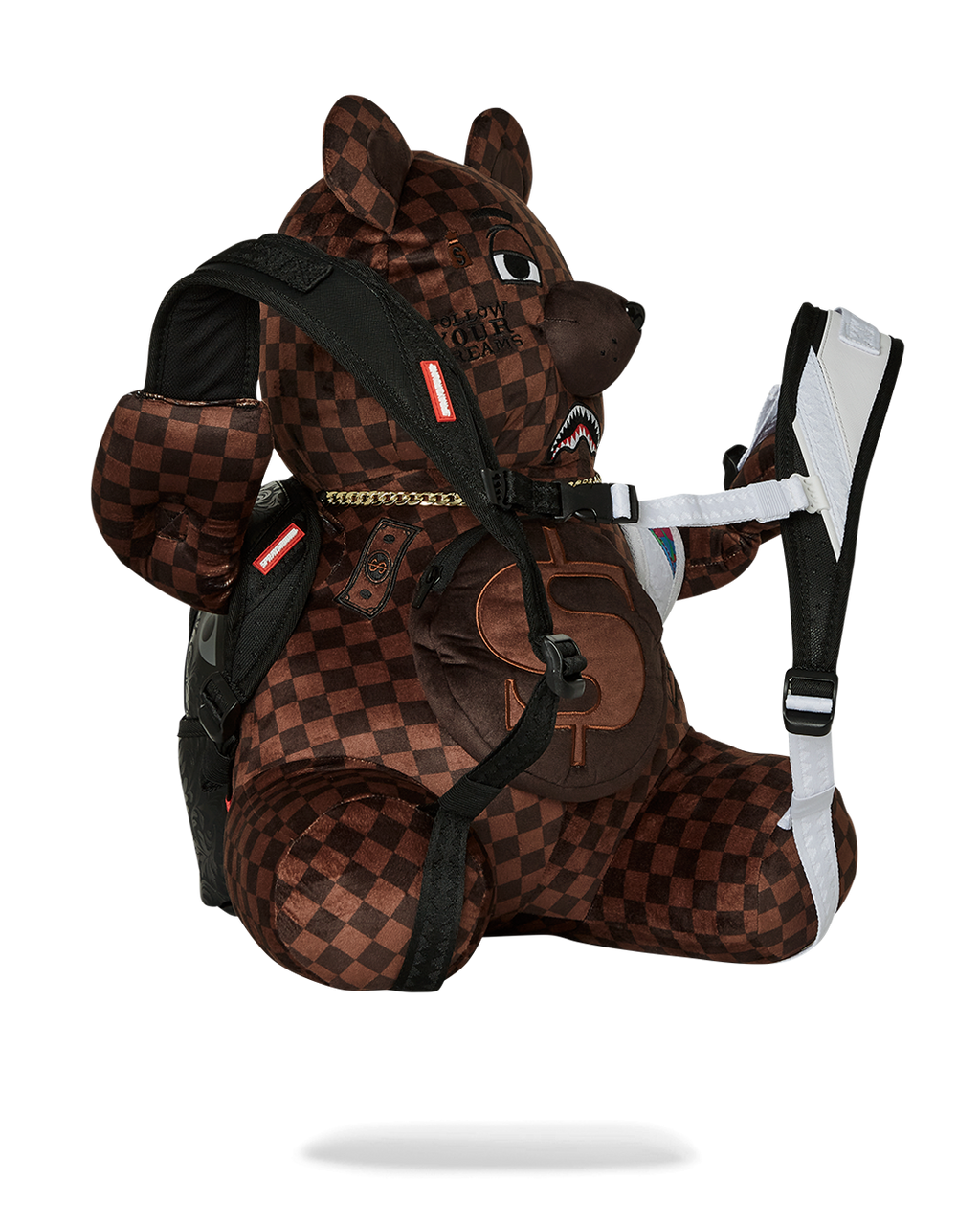 SPRAYGROUND BEAR WEARING BACKPACK AS A BACKPACK