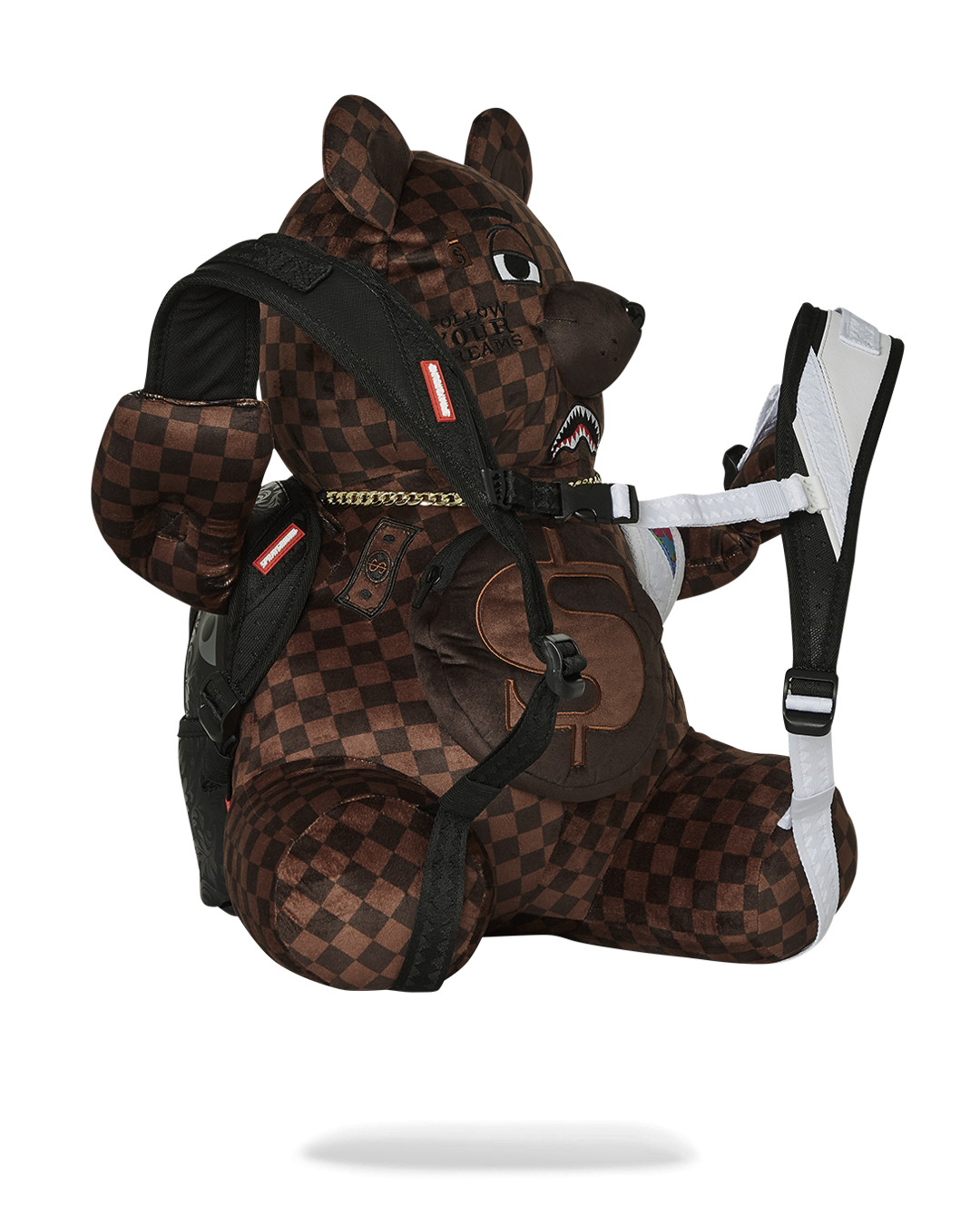 SPRAYGROUND BEAR WEARING BACKPACK AS A BACKPACK
