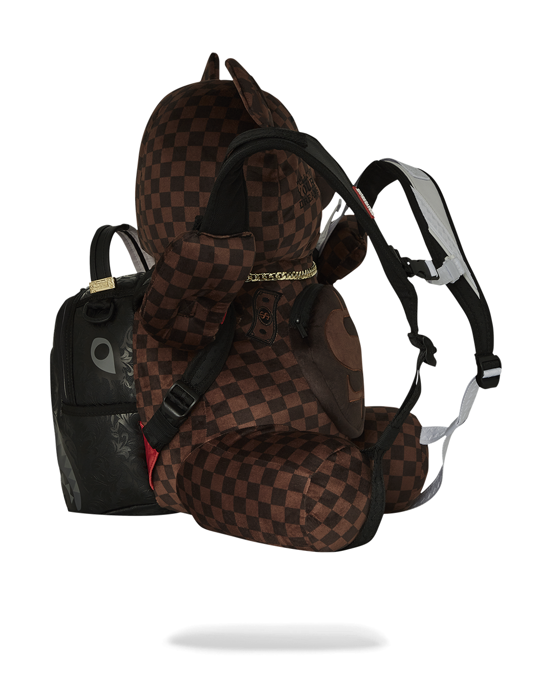 SPRAYGROUND BEAR WEARING BACKPACK AS A BACKPACK