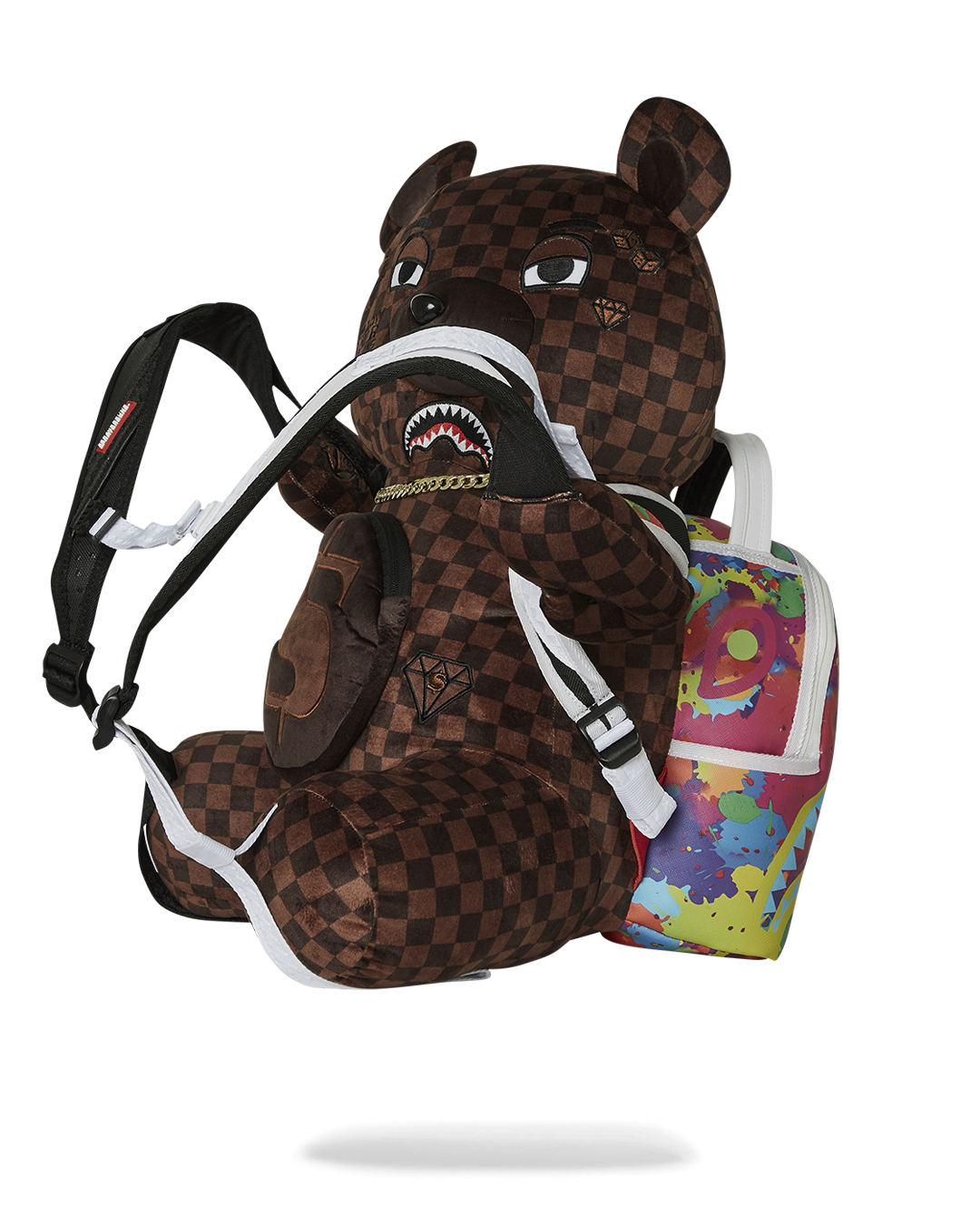SPRAYGROUND BEAR WEARING BACKPACK AS A BACKPACK
