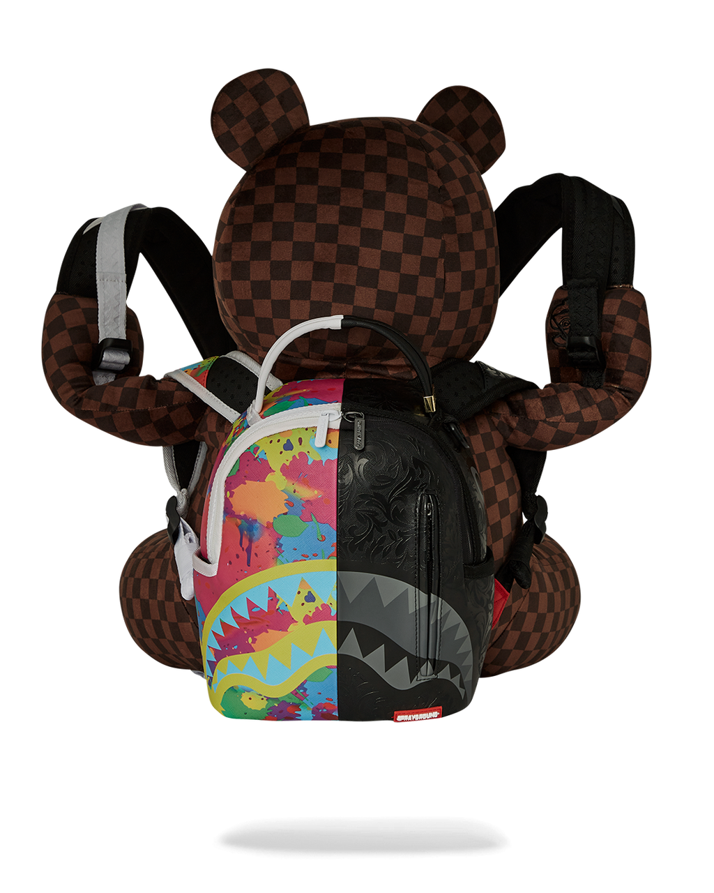 SPRAYGROUND BEAR WEARING BACKPACK AS A BACKPACK