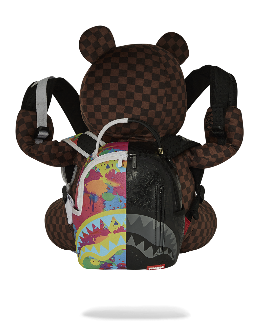 SPRAYGROUND BEAR WEARING BACKPACK AS A BACKPACK