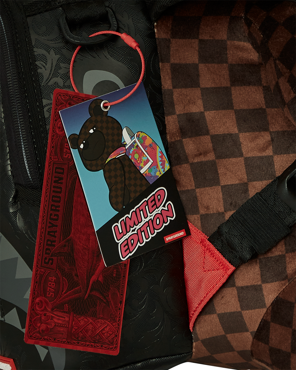 SPRAYGROUND BEAR WEARING BACKPACK AS A BACKPACK